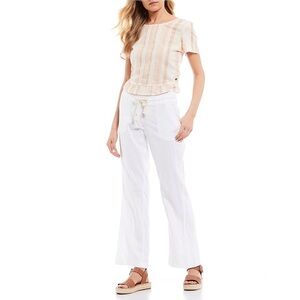 Roxy Oceanside Linen Blend White Wide Leg Beach Pants | Medium
